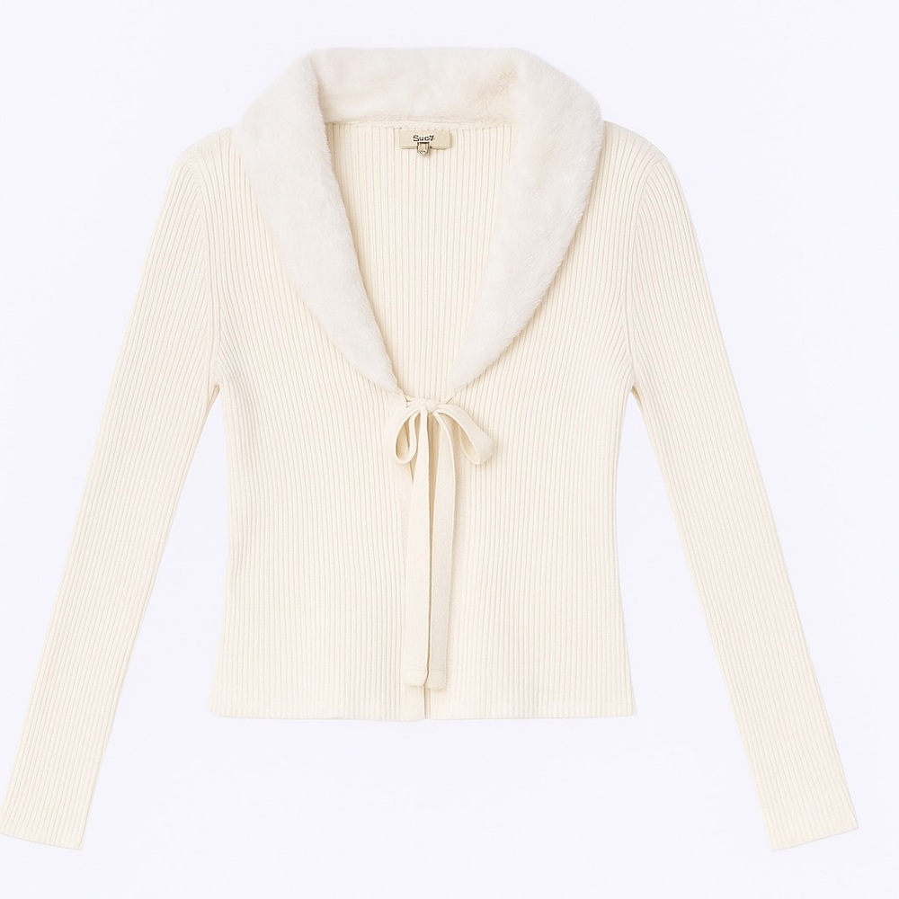Ultra Flirt Cream Cardigan with Faux Fur Trim